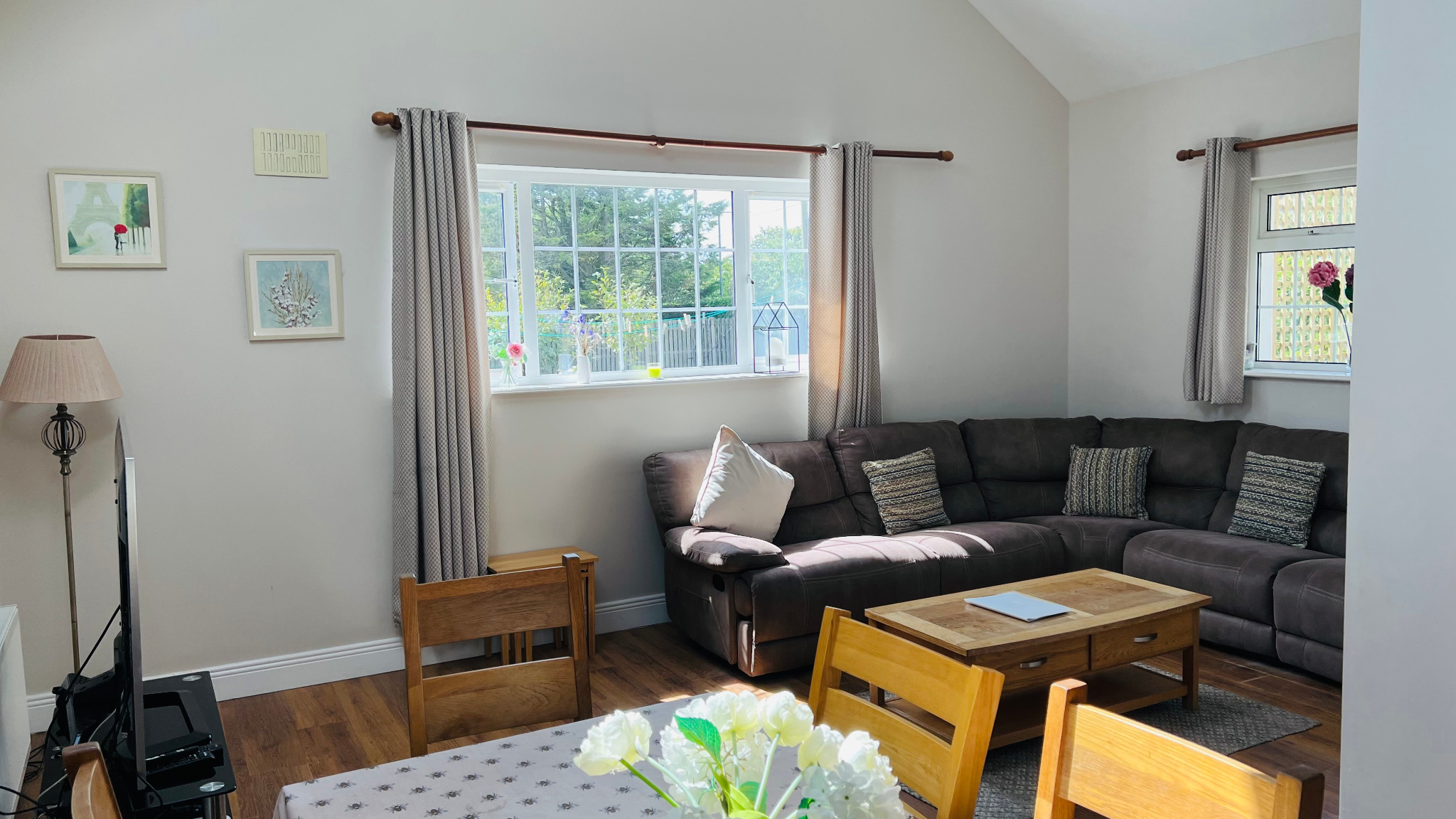 Living room and window at Dash Bungalow